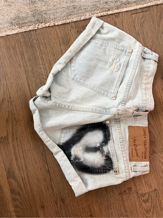 One Teaspoon Pants - One Teaspoon Light Blue Distressed Denim Shorts with Black Accent